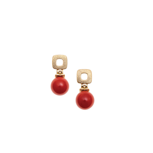 Mediterranean Coral Red Ball Earrings