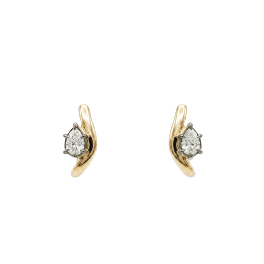 Huggie Hoop Earrings with Pear Shaped Diamonds