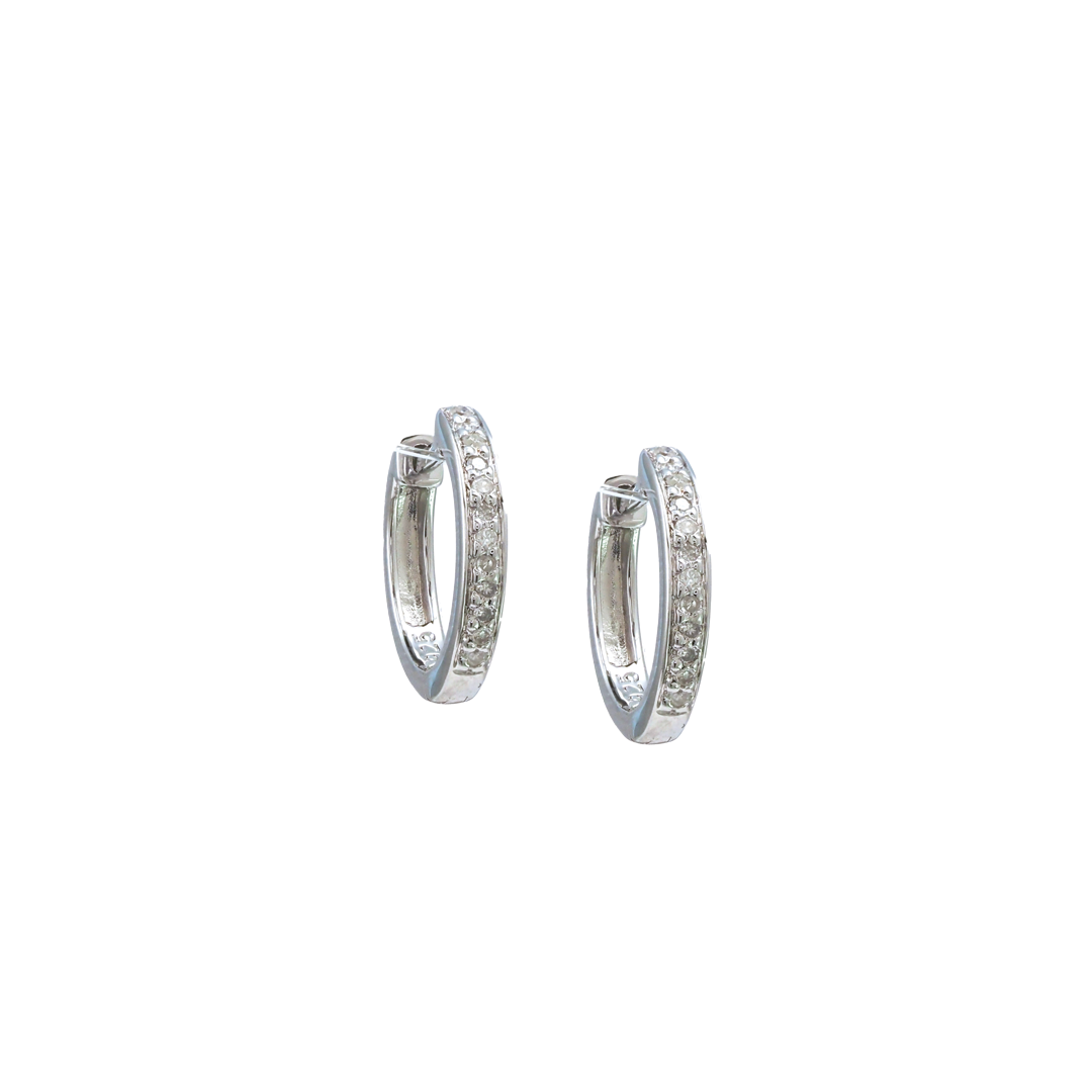 12mm Sterling Silver Diamond Hoop Earrings