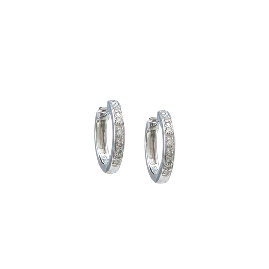 12mm Sterling Silver Diamond Hoop Earrings