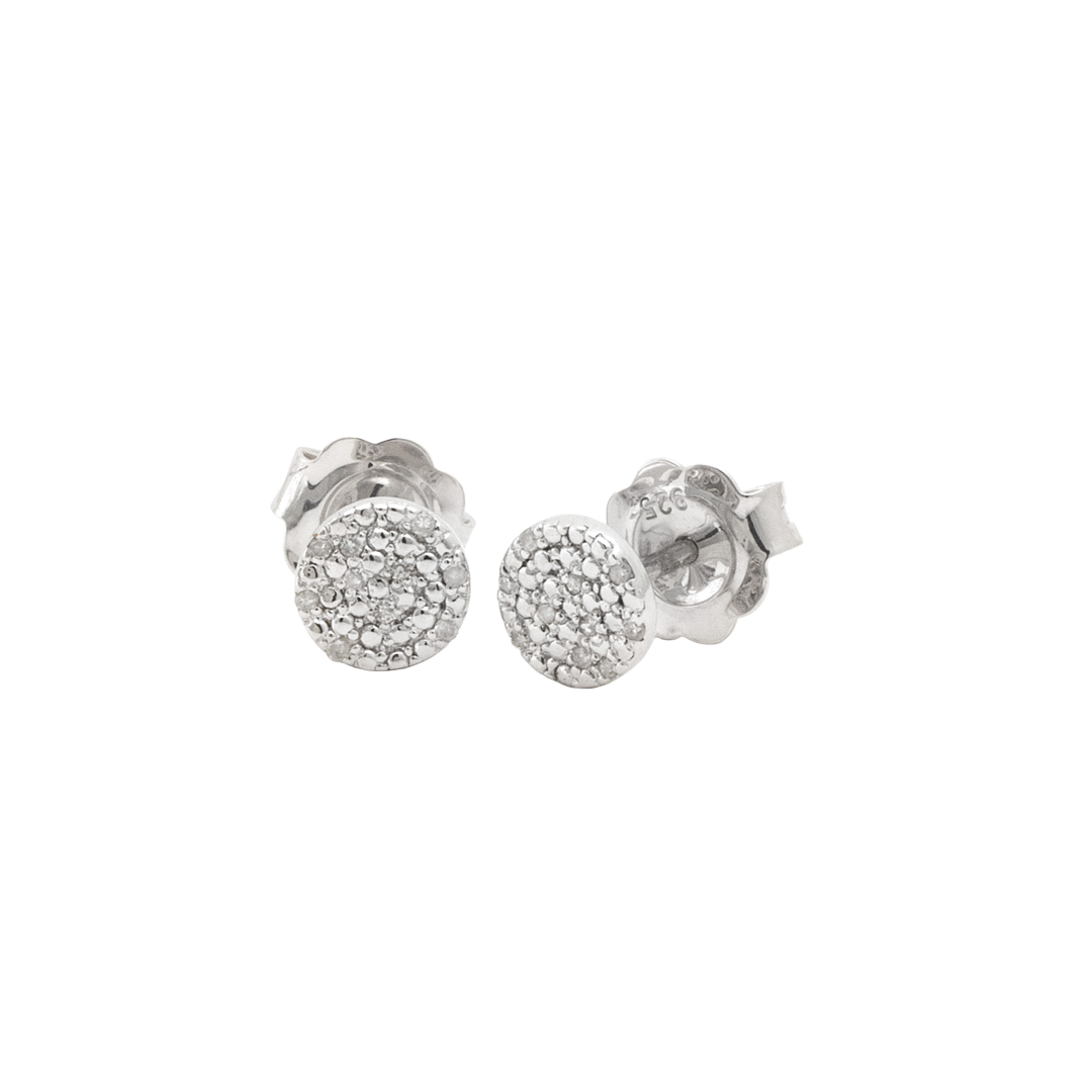Sterling Silver and Diamond Disc Stud Earrings