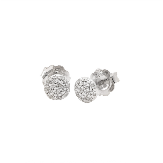 Sterling Silver and Diamond Disc Stud Earrings