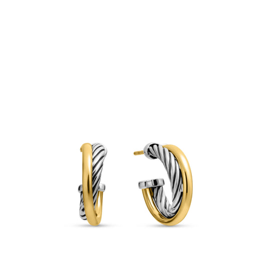 Crossover Hoop Earrings in Sterling Silver with 18K Yellow Gold