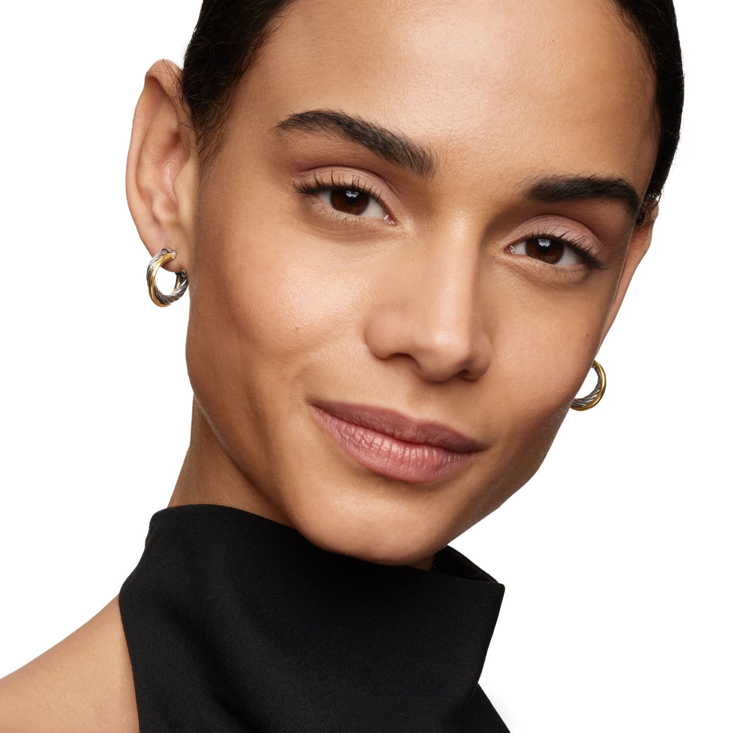 Crossover Hoop Earrings in Sterling Silver with 18K Yellow Gold