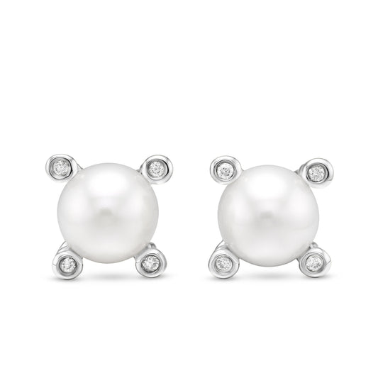 Small Pearl Earrings with Diamonds
