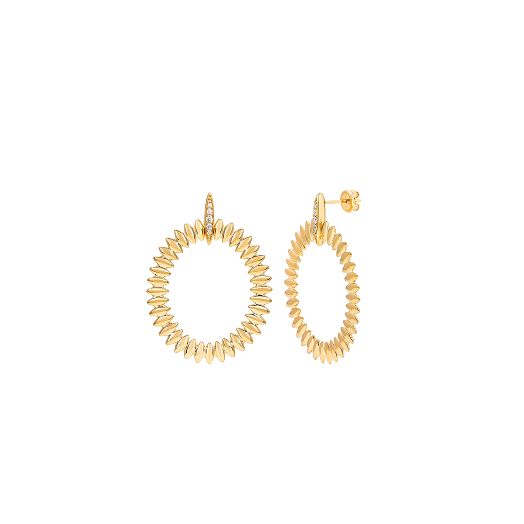 Tribal Open Oval Drop Earrings with Diamonds