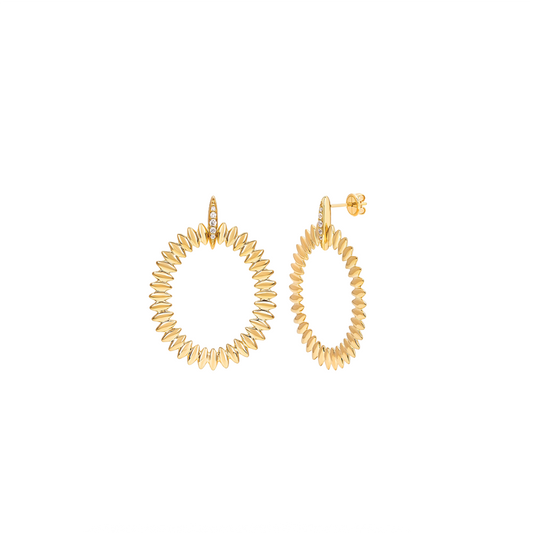 Tribal Open Oval Drop Earrings with Diamonds