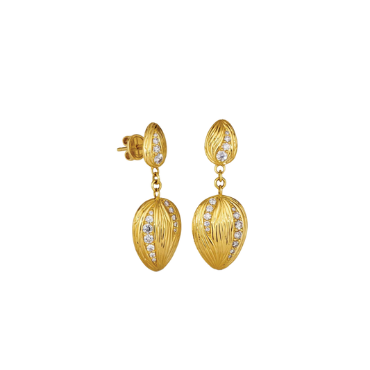 Textured Gold Drop Earrings with Diamonds