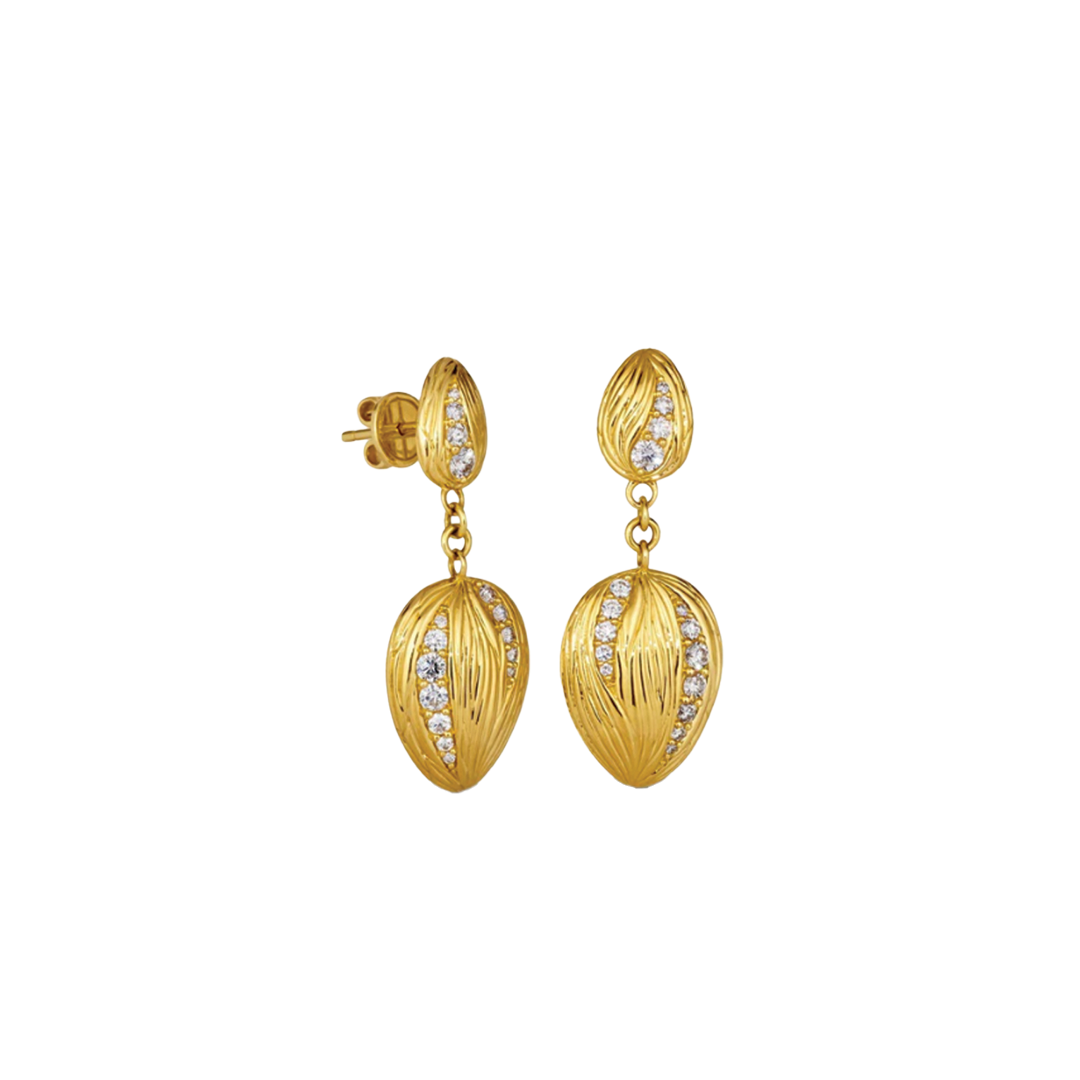 Textured Gold Drop Earrings with Diamonds