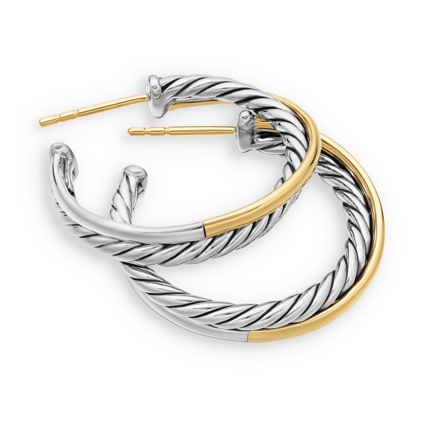 Crossover Medium Hoop Earrings with 18K Yellow Gold