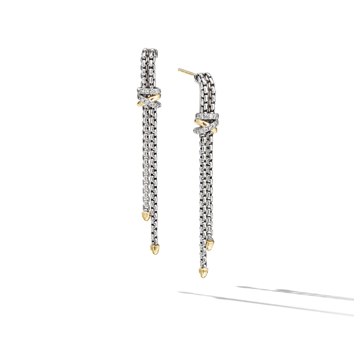 Helena Chain Drop Earrings in Sterling Silver with 18K Yellow Gold and Diamonds, 50.8mm