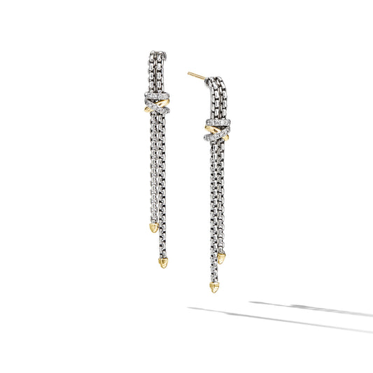 Helena Chain Drop Earrings in Sterling Silver with 18K Yellow Gold and Diamonds, 50.8mm