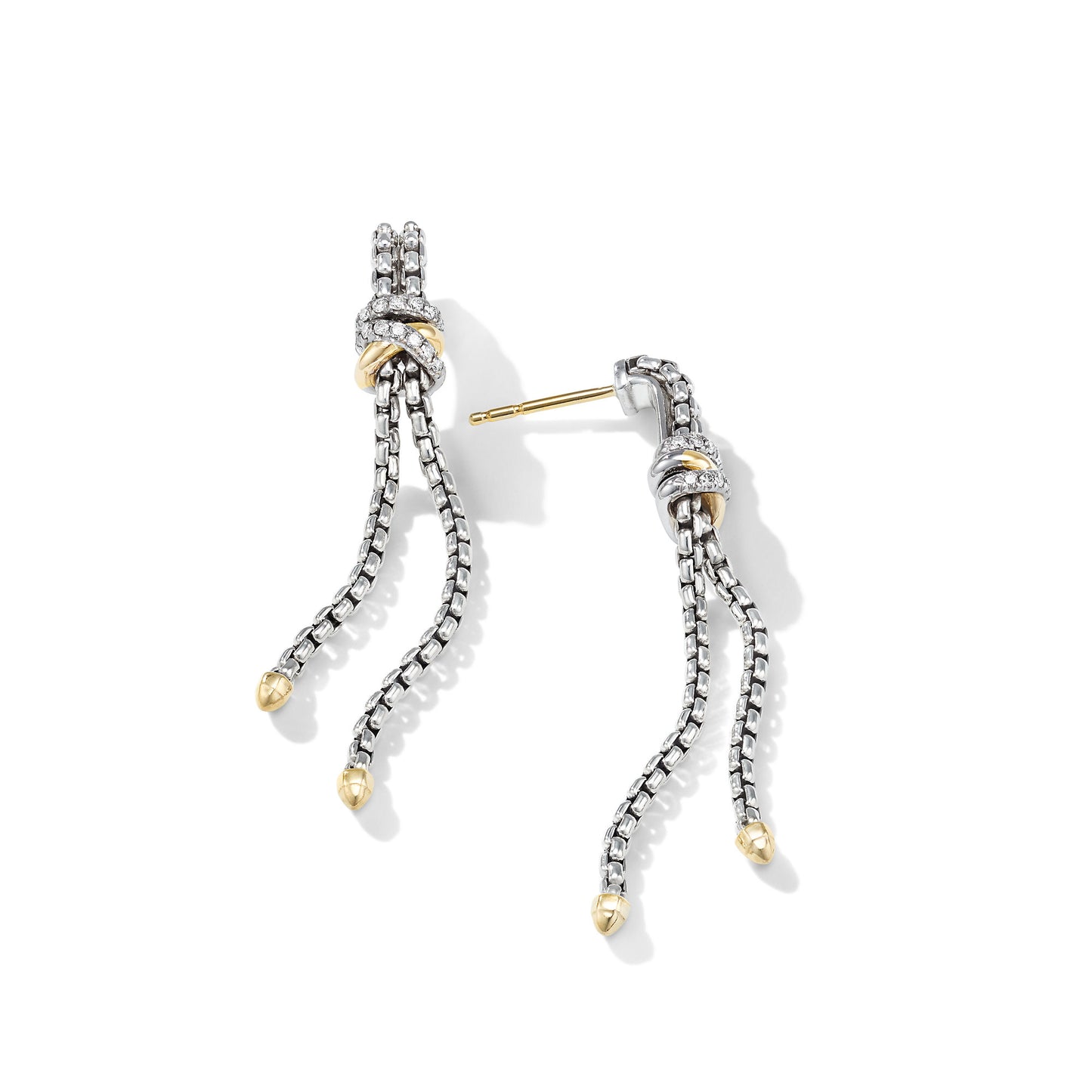 Helena Chain Drop Earrings in Sterling Silver with 18K Yellow Gold and Diamonds, 50.8mm