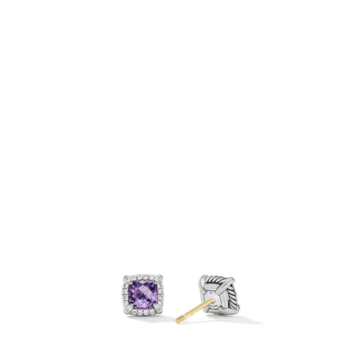 Petite Chatelaine® Pavé Bezel Stud Earrings with Ameythst and Diamonds