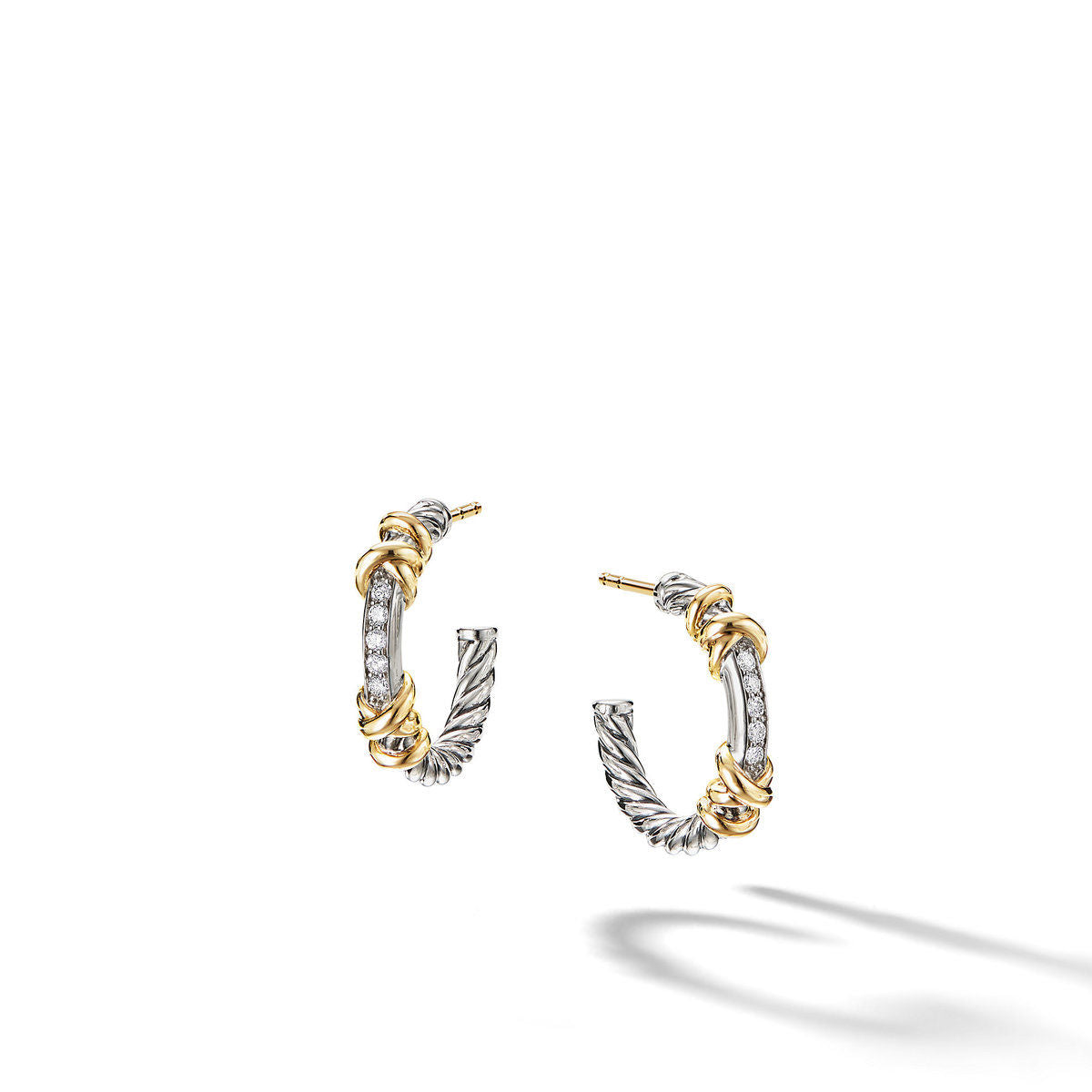 Petite Helena Wrap Hoop Earrings in Sterling Silver with 18K Yellow Gold and Diamonds, 3/4in