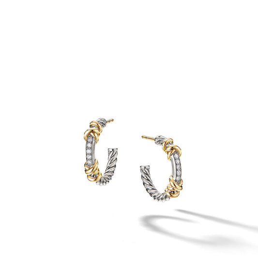 Petite Helena Wrap Hoop Earrings in Sterling Silver with 18K Yellow Gold and Diamonds, 3/4in