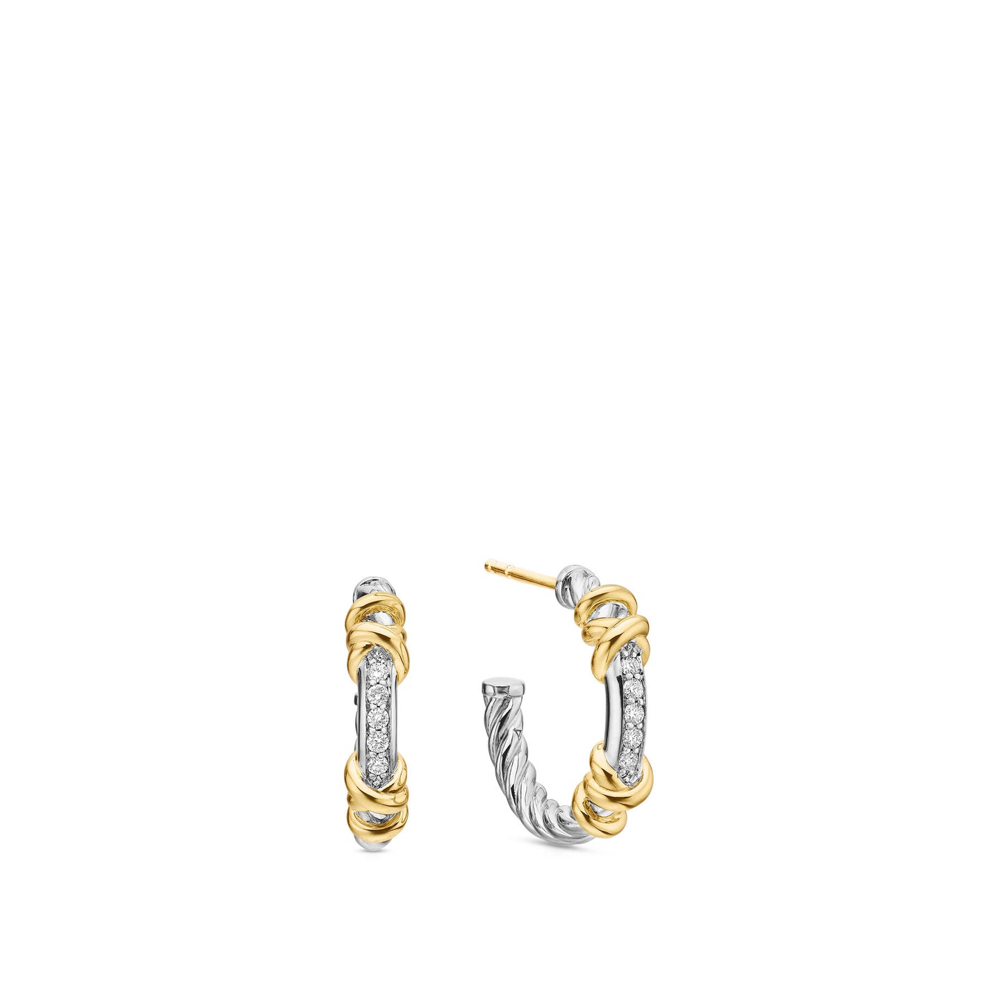 Petite Helena Wrap Hoop Earrings in Sterling Silver with 18K Yellow Gold and Diamonds, 3/4in