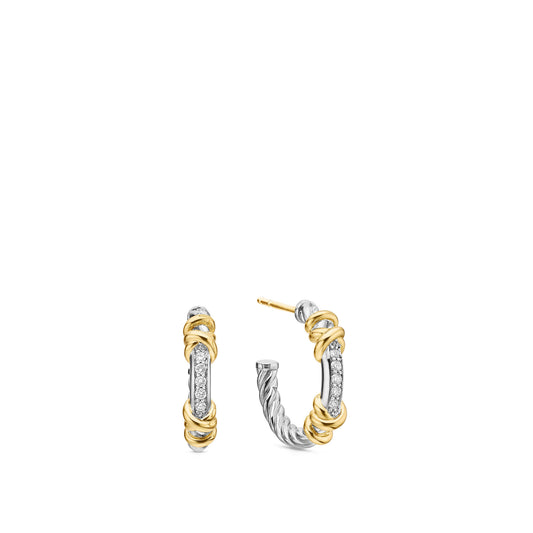 Petite Helena Wrap Hoop Earrings in Sterling Silver with 18K Yellow Gold and Diamonds, 3/4in