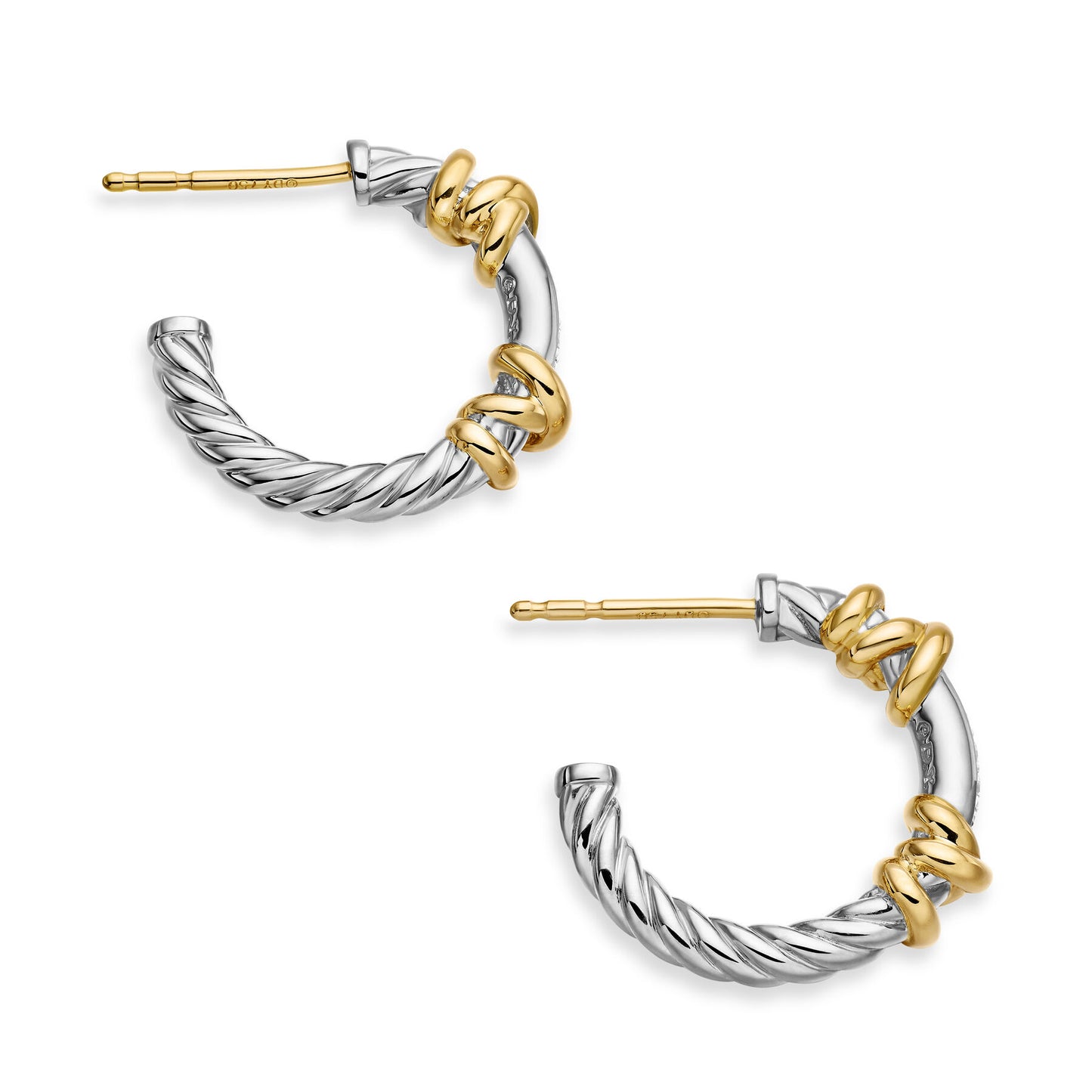 Petite Helena Wrap Hoop Earrings in Sterling Silver with 18K Yellow Gold and Diamonds, 3/4in