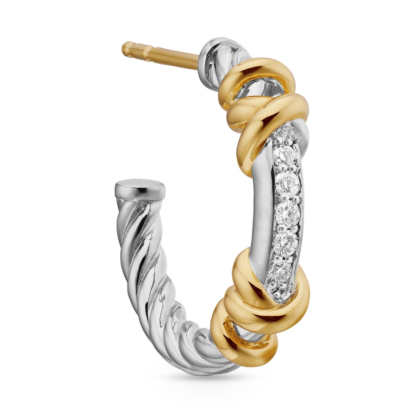Petite Helena Wrap Hoop Earrings in Sterling Silver with 18K Yellow Gold and Diamonds, 3/4in