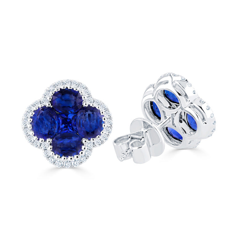 Diamond and Sapphire Clover Stud Earrings