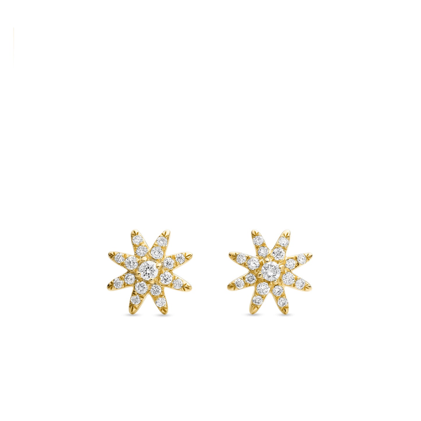 Petite Starburst Stud Earrings in 18K Yellow Gold with Full Pavé Diamonds