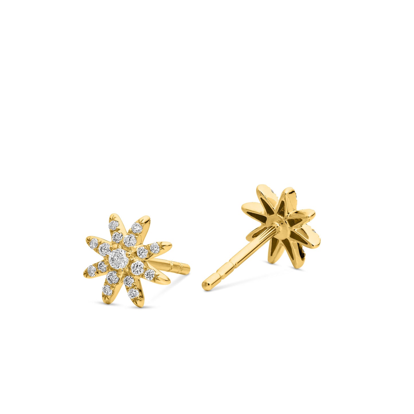 Petite Starburst Stud Earrings in 18K Yellow Gold with Full Pavé Diamonds