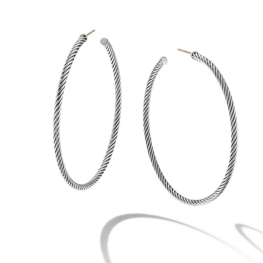 Sculpted Cable Hoop Earrings in Sterling Silver