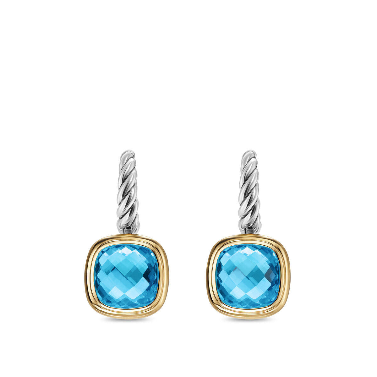 Albion® Drop Earrings in Sterling Silver with 18K Yellow Gold and Blue Topaz, 10mm