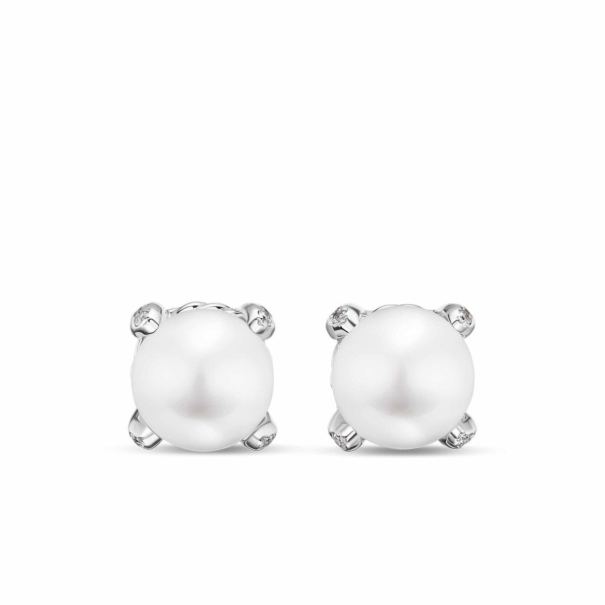 Pearl Classics Stud Earrings in Sterling Silver and Diamonds, 6.6mm