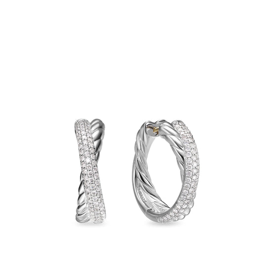 Crossover Hoop Earrings in Sterling Silver with Diamonds, 22.4mm
