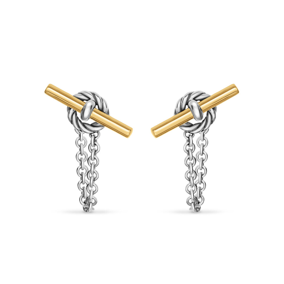 DY Mercer® Petite Toggle Chain Stud Earrings in Sterling Silver with 18K Yellow Gold, 38.2mm