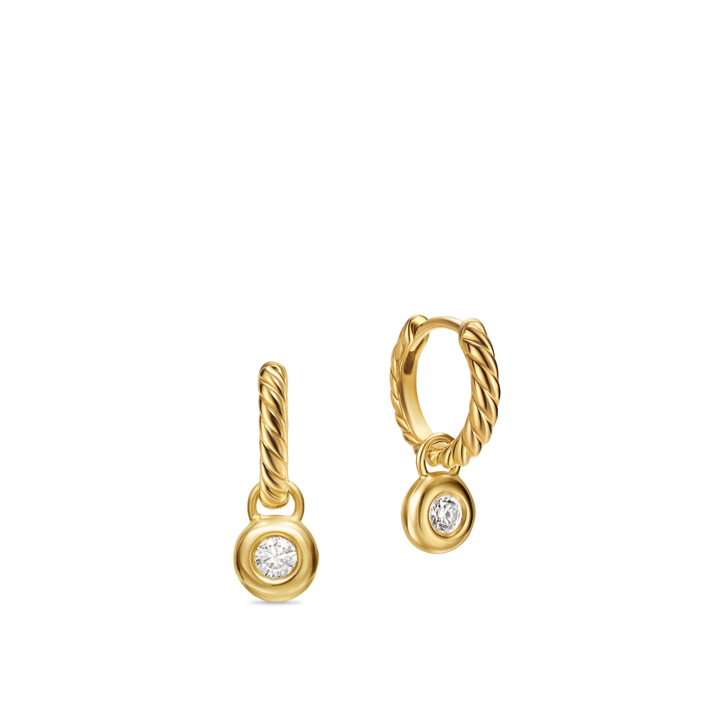 Petite Cable Huggie Drop Earrings in 18K Yellow gold with Center Diamond, 17.5mm