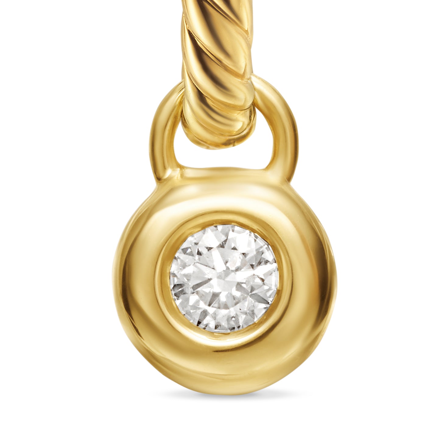 Petite Cable Huggie Drop Earrings in 18K Yellow gold with Center Diamond, 17.5mm