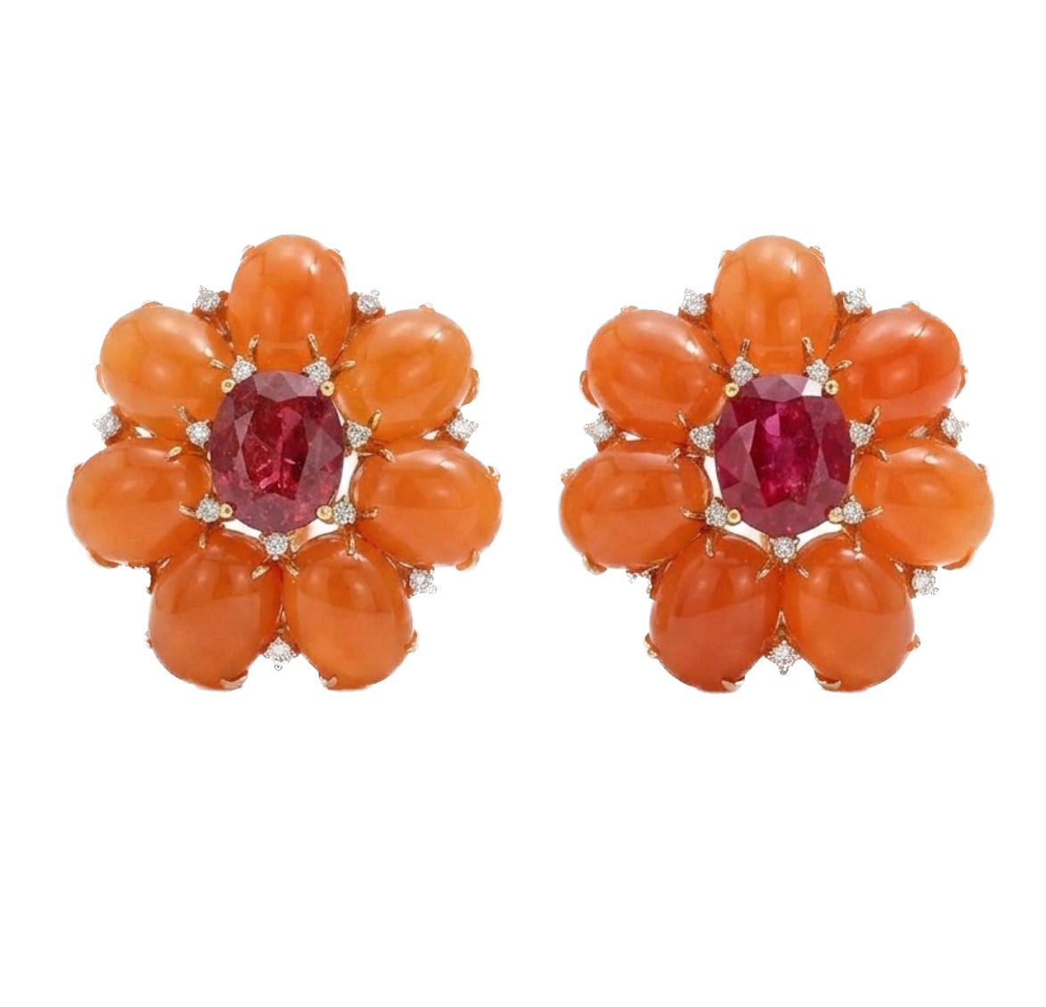 Flower Earrings with Colorful Cabbochons