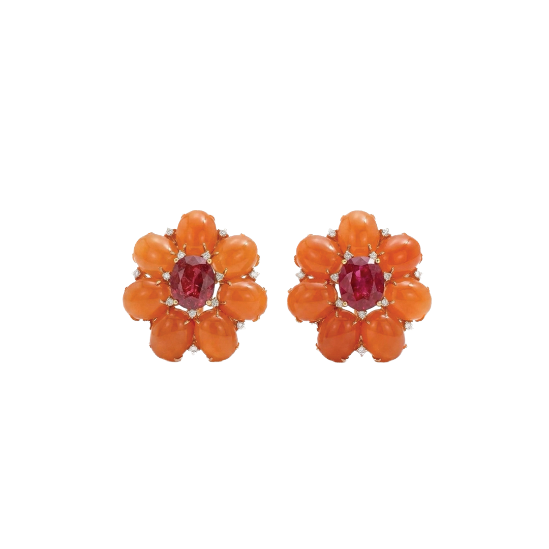 Flower Earrings with Colorful Cabbochons
