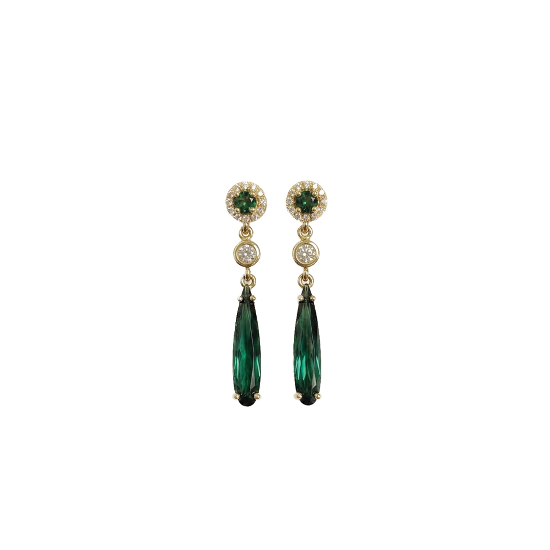 Green Tourmaline Drop Earrings with Diamonds