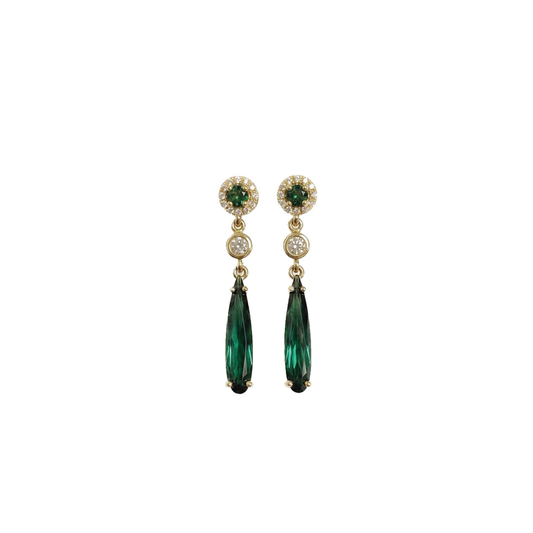 Green Tourmaline Drop Earrings with Diamonds