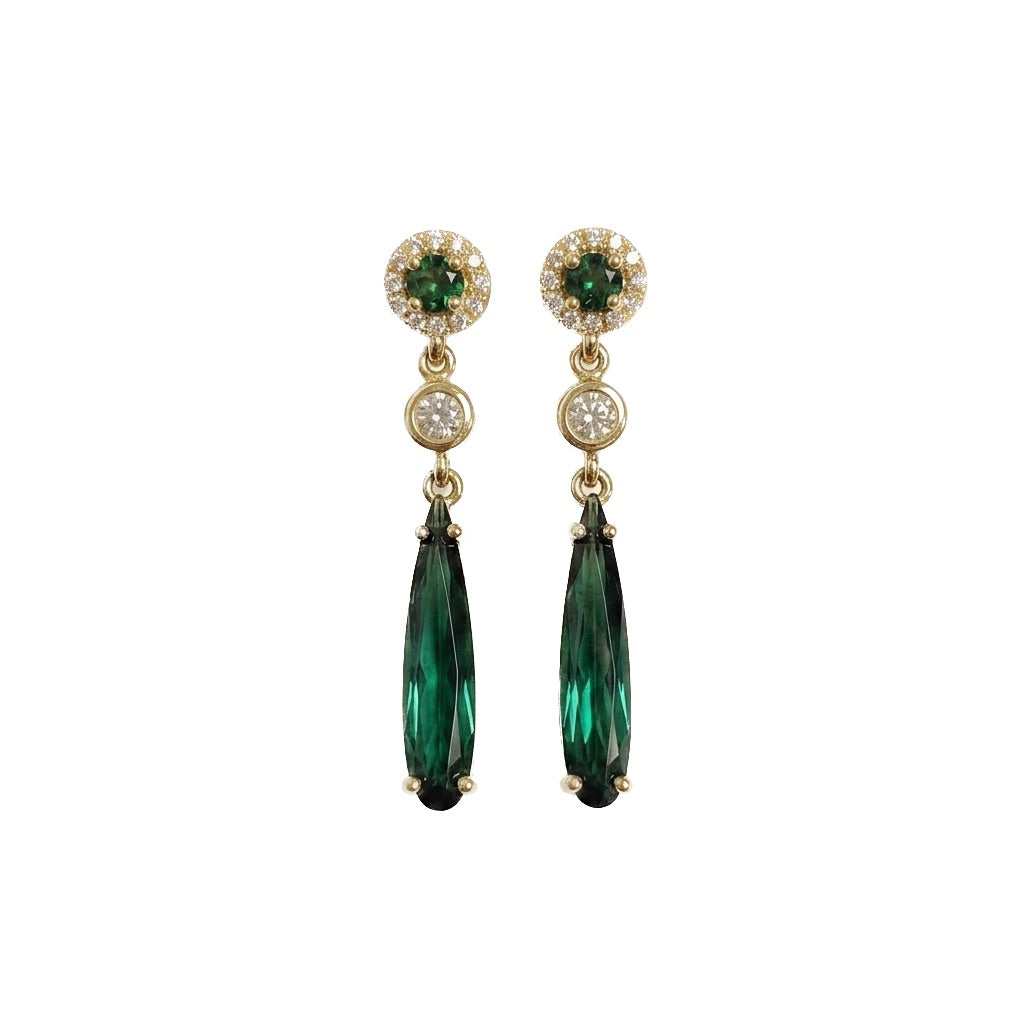 Green Tourmaline Drop Earrings with Diamonds