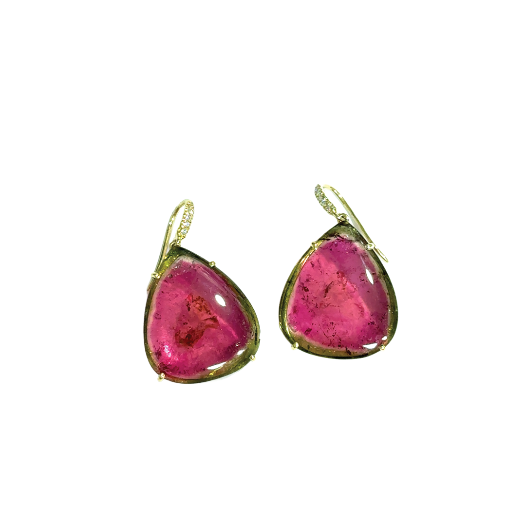 Watermelon Tourmaline Earrings with Diamonds
