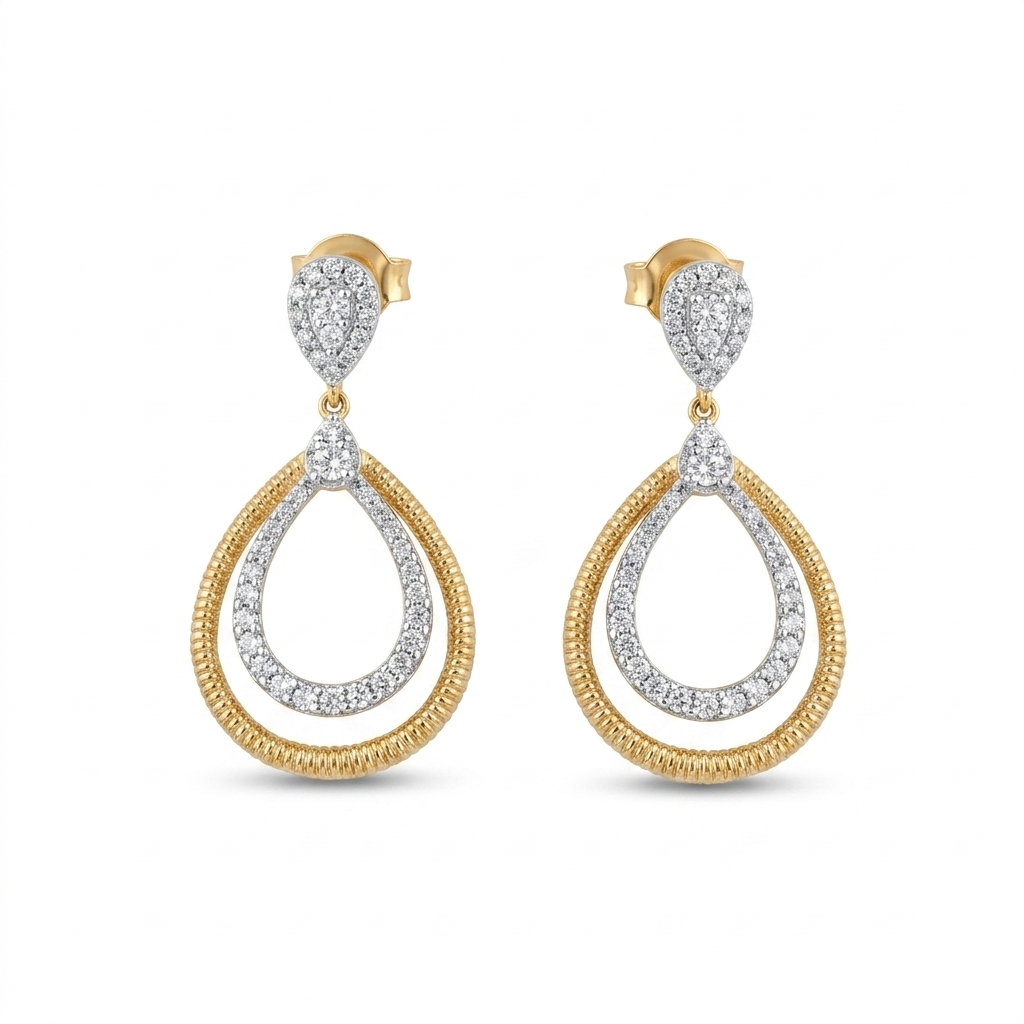 Double Open Drop Diamond Earrings