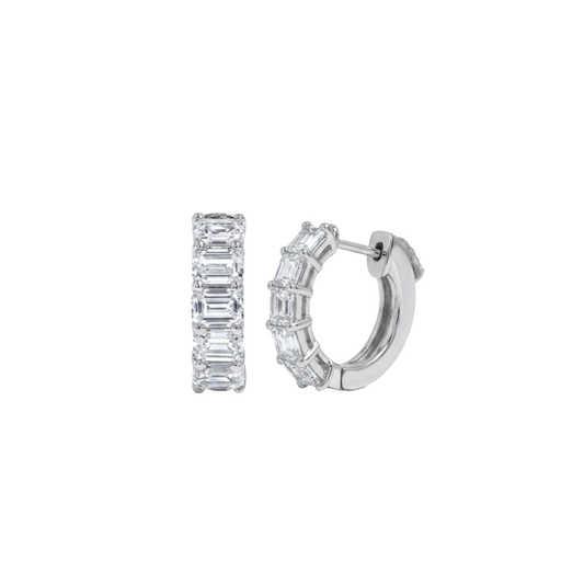 Emerald Cut Diamond Huggie Hoops