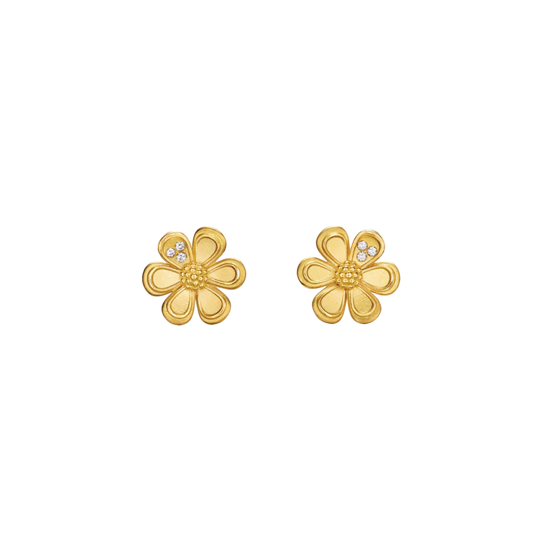 Golden Flower Earrings with Diamonds