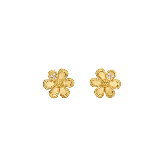 Golden Flower Earrings with Diamonds