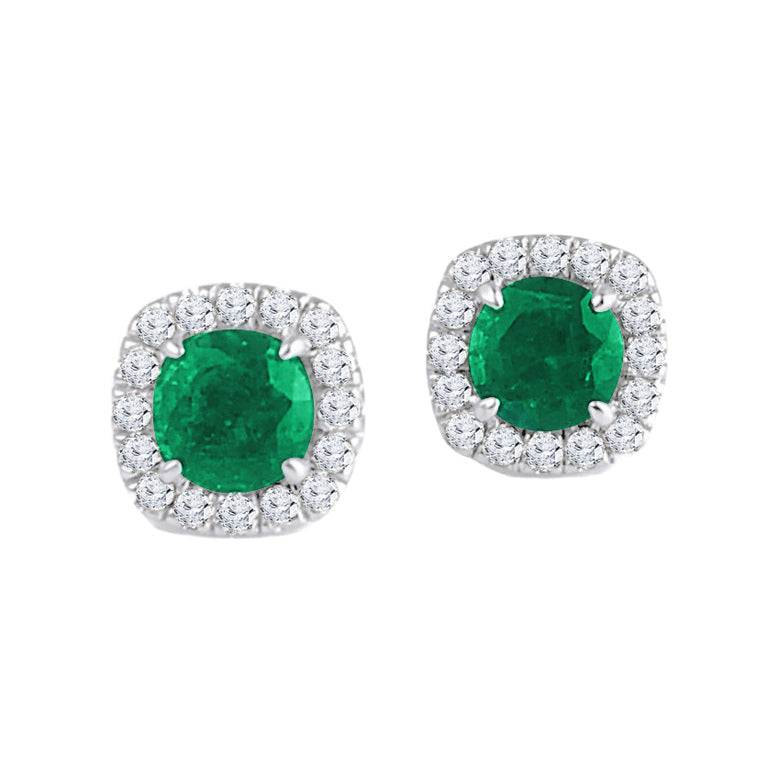 Emerald and Diamond Halo Stud Earrings