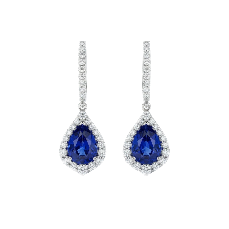 Sapphire Drop Earrings with Diamond Halo