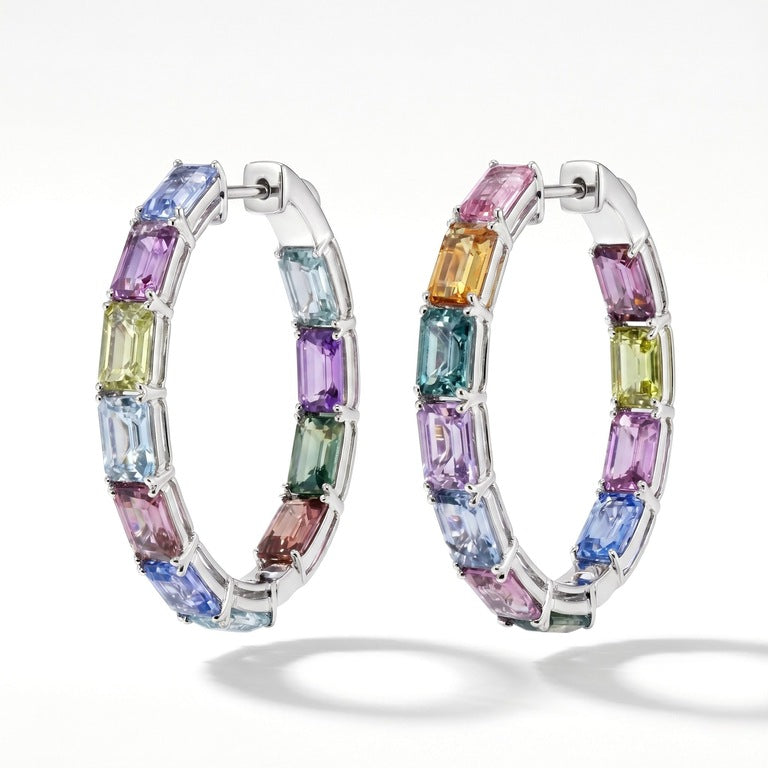 In/Out Hoop Earrings with Mixed Gemstones