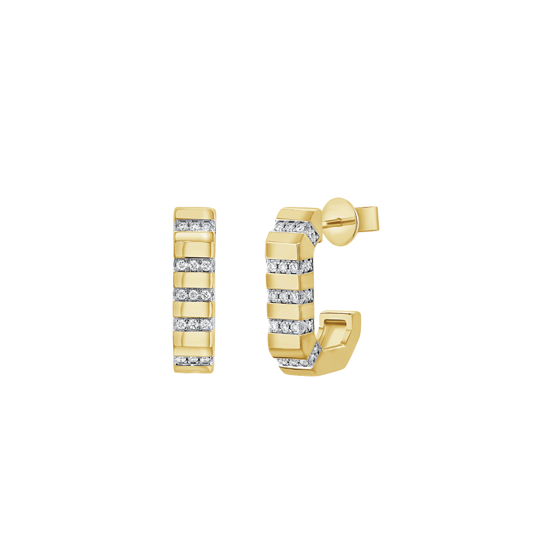 Alternating Gold and Diamond J-Hoop Earrings