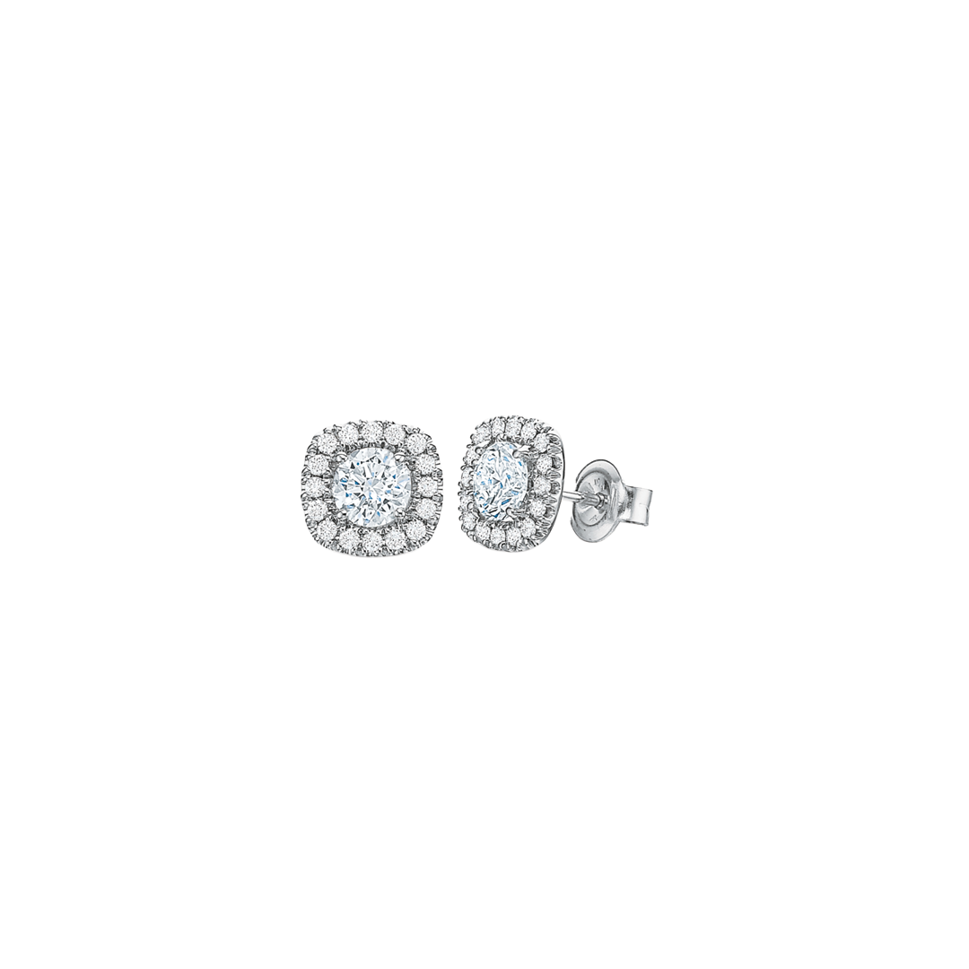 Cushion Halo Stud Earrings, 1.00ctw