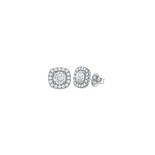 Cushion Halo Stud Earrings, 1.00ctw